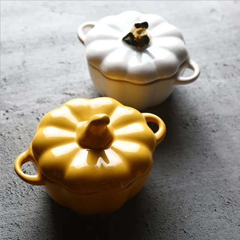 Creative ceramics Pumpkin bowl Covered roast Stew soup Soup pot with lid Cartoon cute plate 1pc | Дом и сад