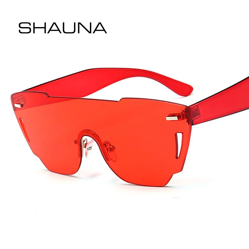 SHAUNA Newest Candy Color Integrated Lens Women Cateye Sunglasses Nail Decoration Men Rimless Pink Tint Glasses | Аксессуары для