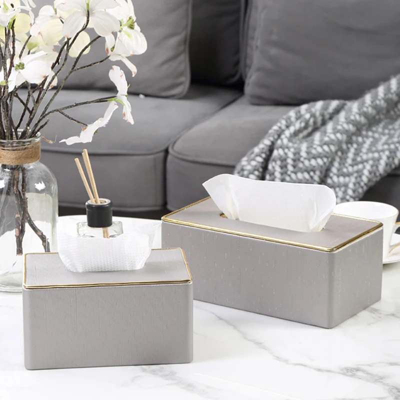 

Nordic Gray Tissue Boxes Modern Leather Luxury Creative Tissue Box Home Office Remote Control Gold Servilletero Napkin Holder