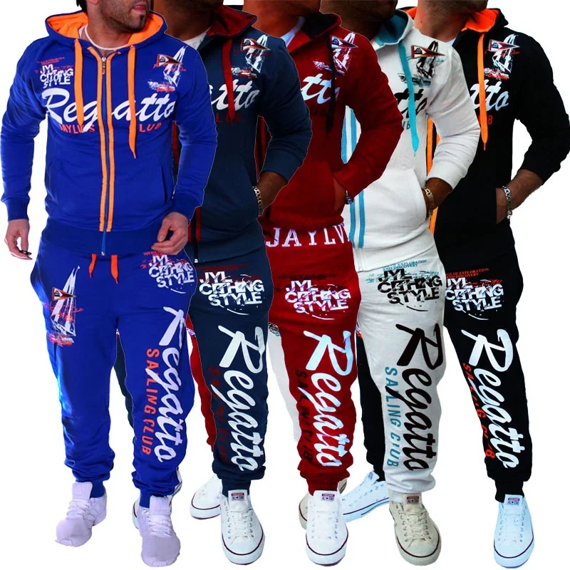 

2021 Mens Hooides+Pants 2pcs O-Neck Set Male Letter Printed Fashion Fitness Running Track Suit Casual Patchwork Men Sets
