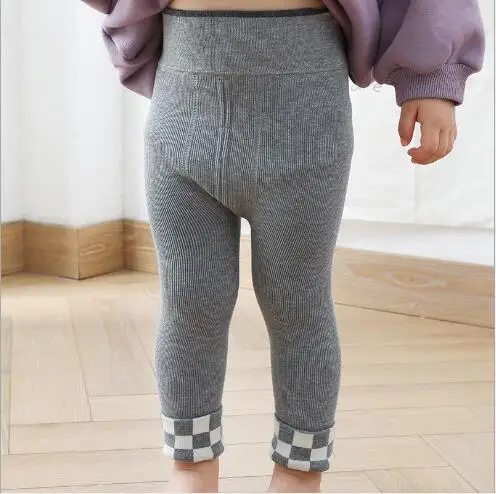

Winter new style plus velvet thickened baby leggings warm children's pants can be opened high-waist baby nine-point pants