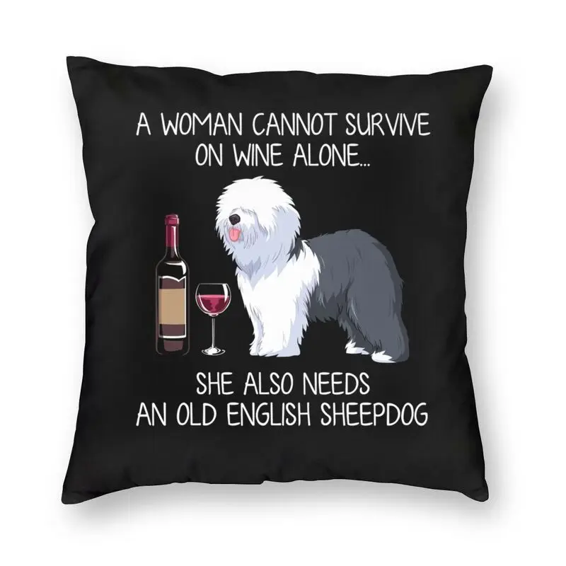 

Old English Sheepdog And Wine Cushion Cover 40x40cm Funny Dog Animal Velvet Nordic Pillow Case Decor Home
