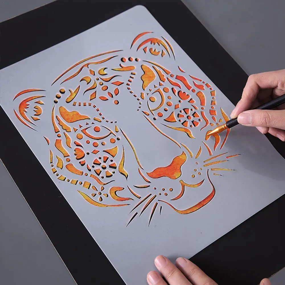 

1PC Painting Kids Toys Stenciled Template DIY Scrapbooking Coloring Tiger Lion Elephat Ruler Child Educational Supplies