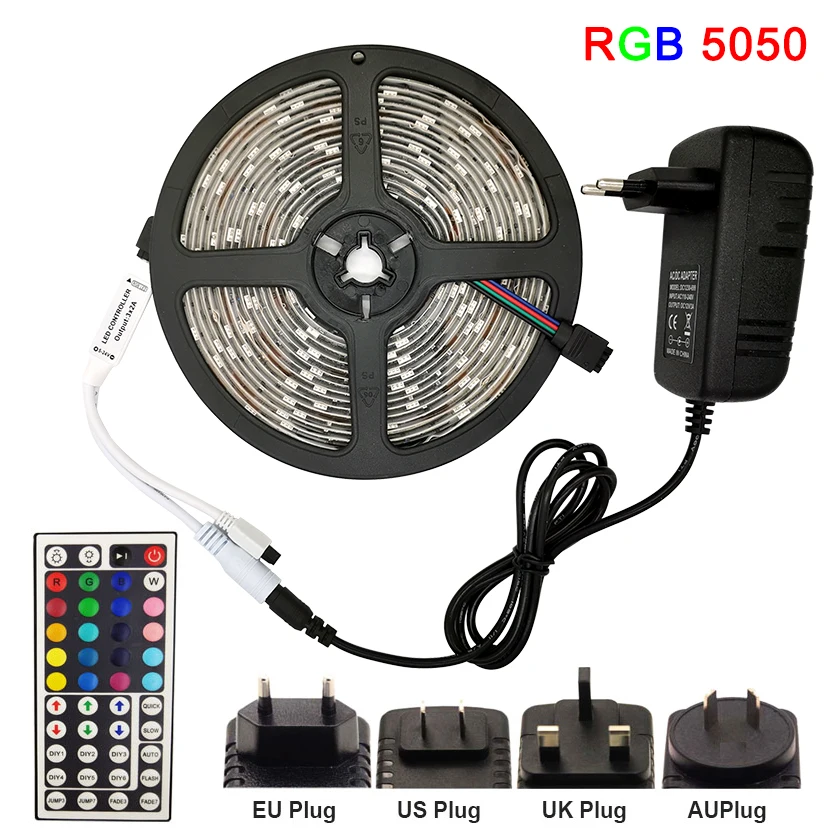 Светодиодная лента гибкая RGB 5050 SMD 2835 5/10/15 м 12 В пост. тока + удаленный контроллер