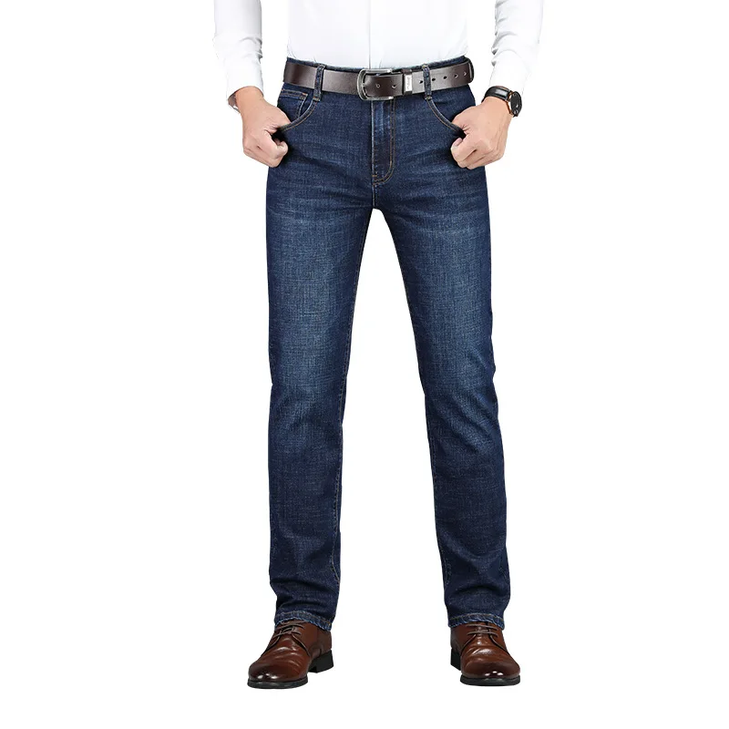 Эластичные джинсы мужские толстые прямые повседневные брюки на осень и