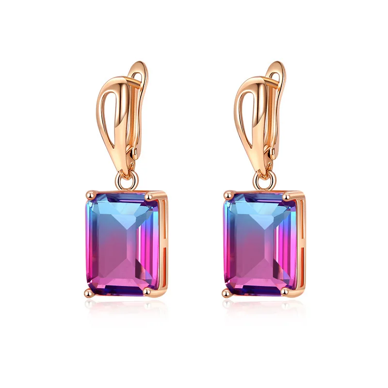 

Fashion Rectangular Zircon Ear Buckle Jewelry For Women Copper Gold Plated Large Earrings Progressive Color Delicate Girl Gift
