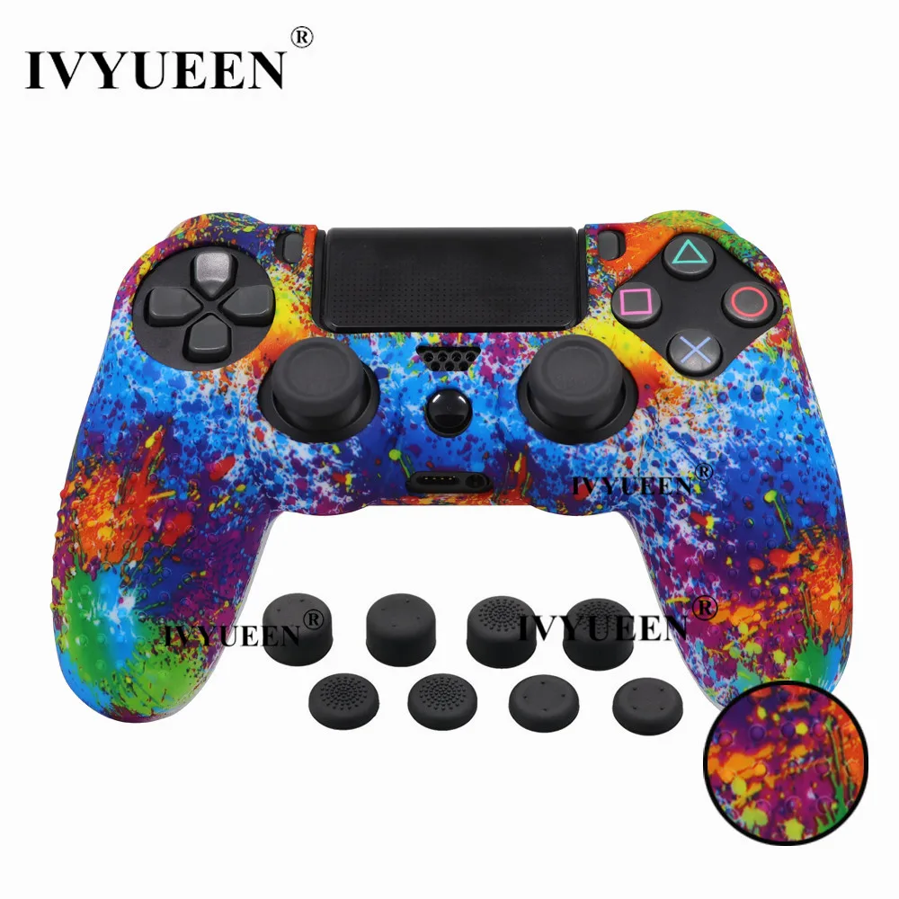 IVYUEEN 9 в 1 Шипованный силиконовый защитный чехол для sony Dualshock 4 PS4 Pro тонкий контроллер с 8 аналоговыми рукоятками - Цвет: Art Splash