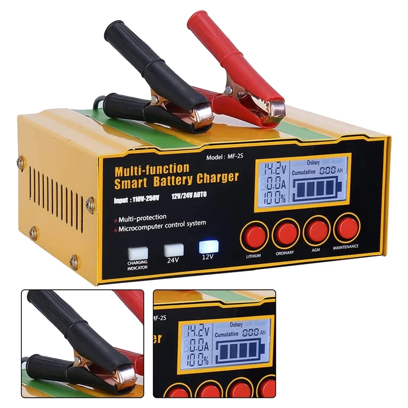 

Car Battery Charger 12A 12V/24V Automatic Smart Charger for Lithium Batteries AGM/Lead-Acid Batteries
