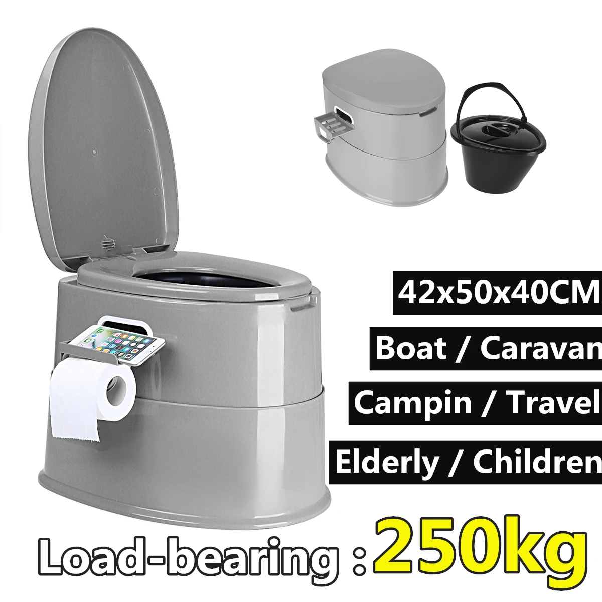 

Portable Toilet Seat Elderly Pregnant Home Outdoor Travel Camping Caravan Movable Toilet Load 250kg Adult Children 42X50X40CM