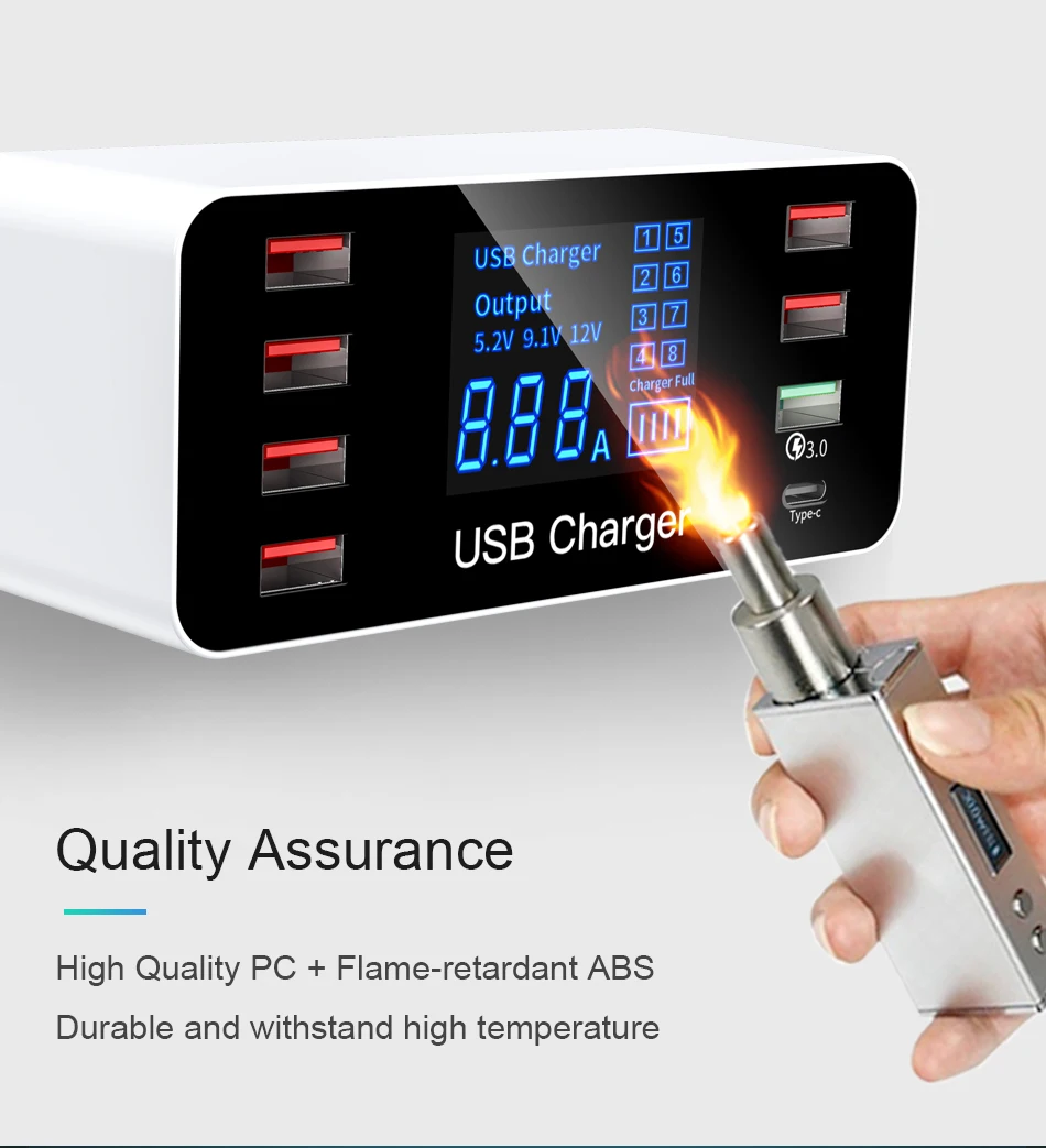 IHaitun светодиодный 8 портов 8А 40 Вт QC 3,0 USB зарядное устройство Тип C быстрое зарядное устройство для мобильного телефона для iPhone X XS samsung S10 huawei P30 Pro