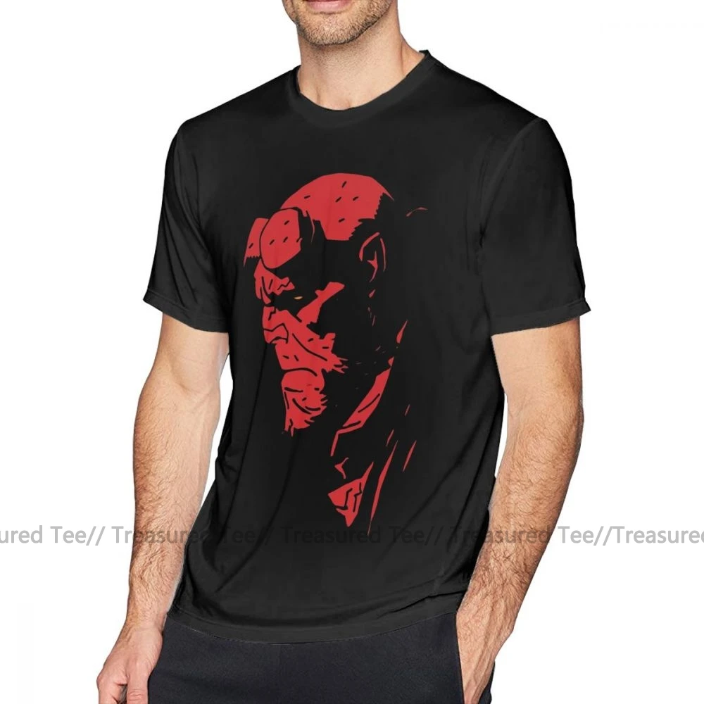Футболка Hellboy, футболка Hellboy, 100 хлопок, уличная футболка, Мужская забавная Футболка с принтом, большие размеры, футболка с коротким рукавом - Цвет: Black