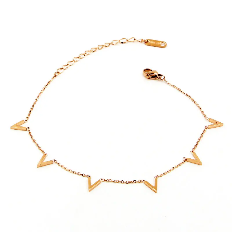 

Модное ювелирное изделие, 6 цветов с украшением в виде буквы V цвета розового золота браслет из титана и стали ножной браслет для девушек и же...