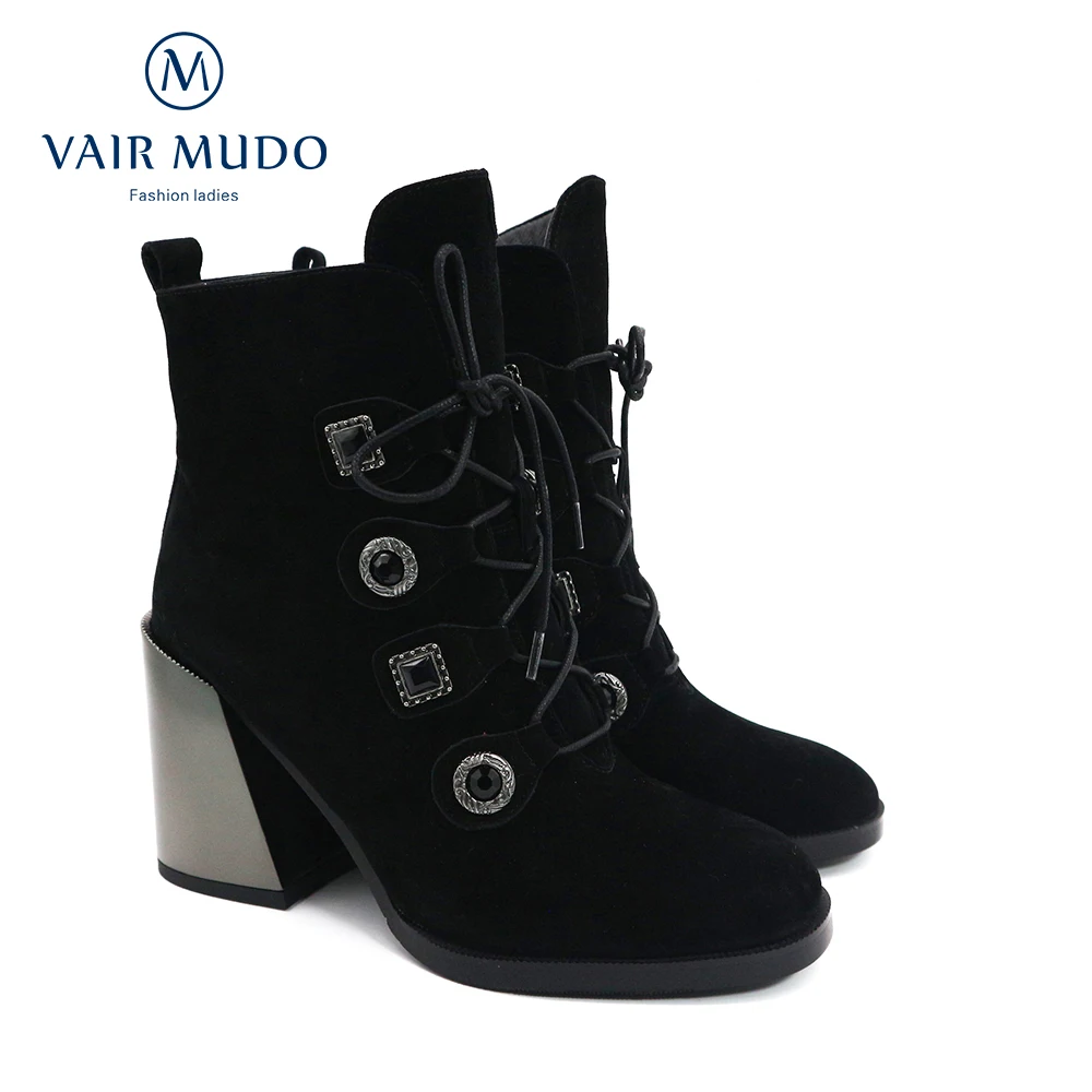 Демисезонные ботильоны женская обувь на высоком каблуке толстые черные зимние