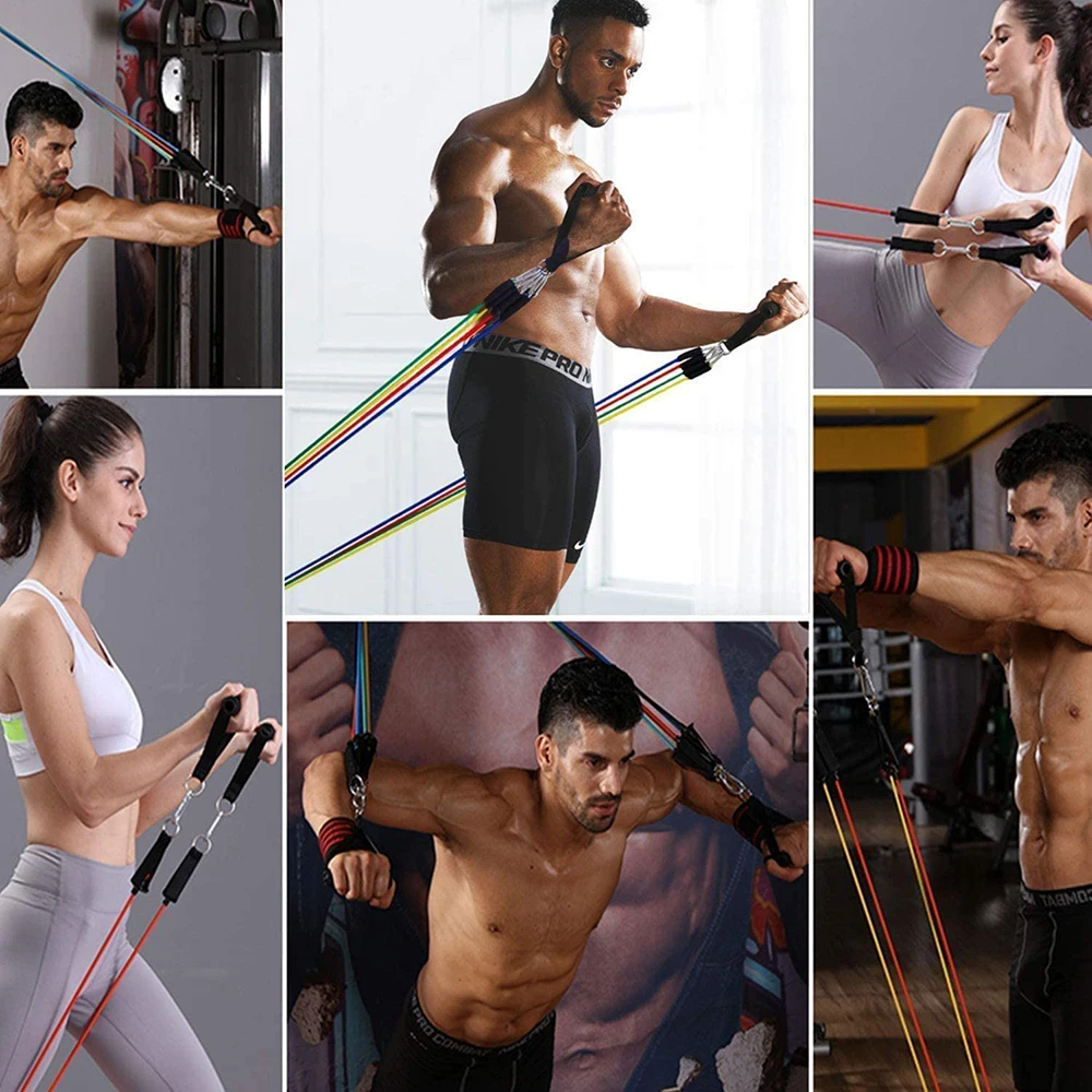 

Exercise Resistance Bands Set Up to 115 lbs Fitness Stretch Workout Bands with 5 Fitness Tubes Home Gym Yoga Equipment Men Women