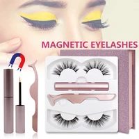 2pairs magnetic eyelashes set natural long false mink lashes waterproof liquid eyeliner with tweezers makeup tools kit wholesale