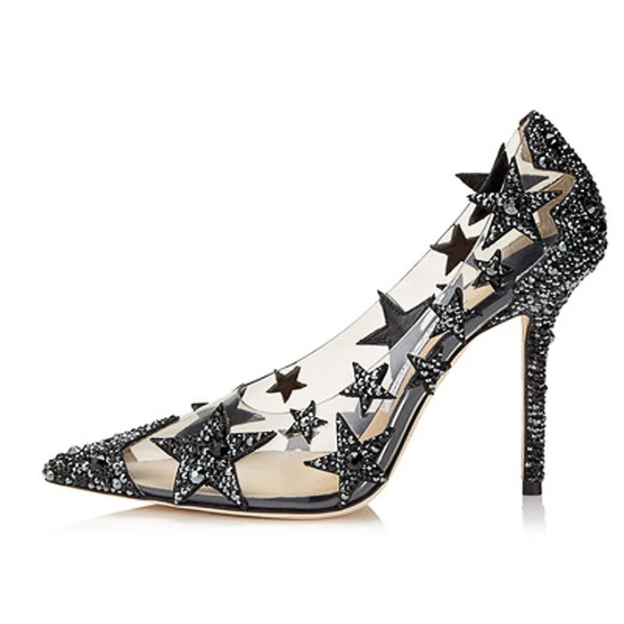 

Luxury Crystal Pumps Sexy Pointed Toe PVC High Heels Dress Shoes Party Shoes Elegant Wedding Shoes