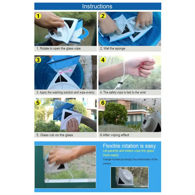 

Window Wiper Glass Cleaner Brush Tool Double Side Magnetic Brush For Washing Windows Glass Brush Cleaning Tool For 15-24mm Glass