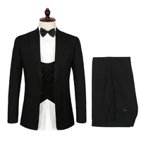 2020 newest one button black mottled there pieces suit for business dinner best man groom suit jacketpantsvest