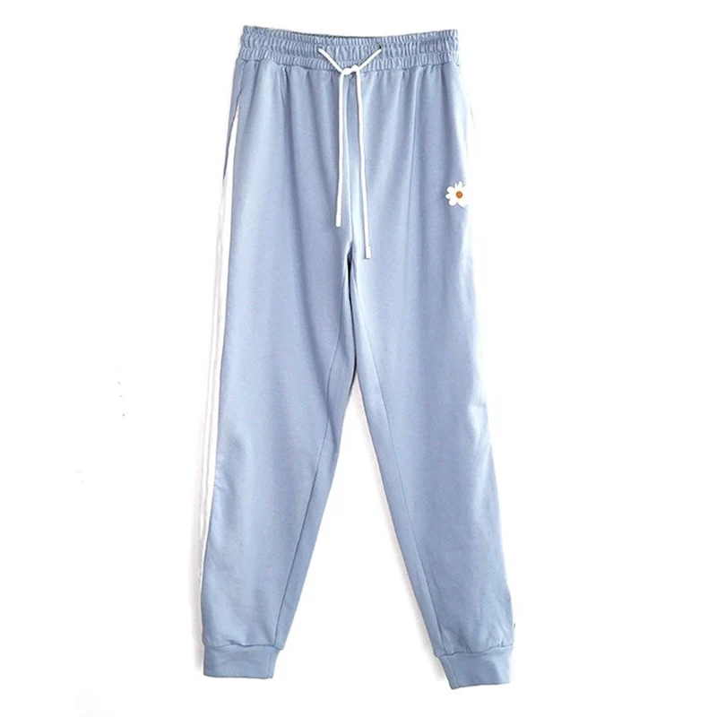 

Women High Waist Drawstring Trousers White Blue Contrast Loose Jogging Pants Casual Pants Female Korean Streetwear College Style