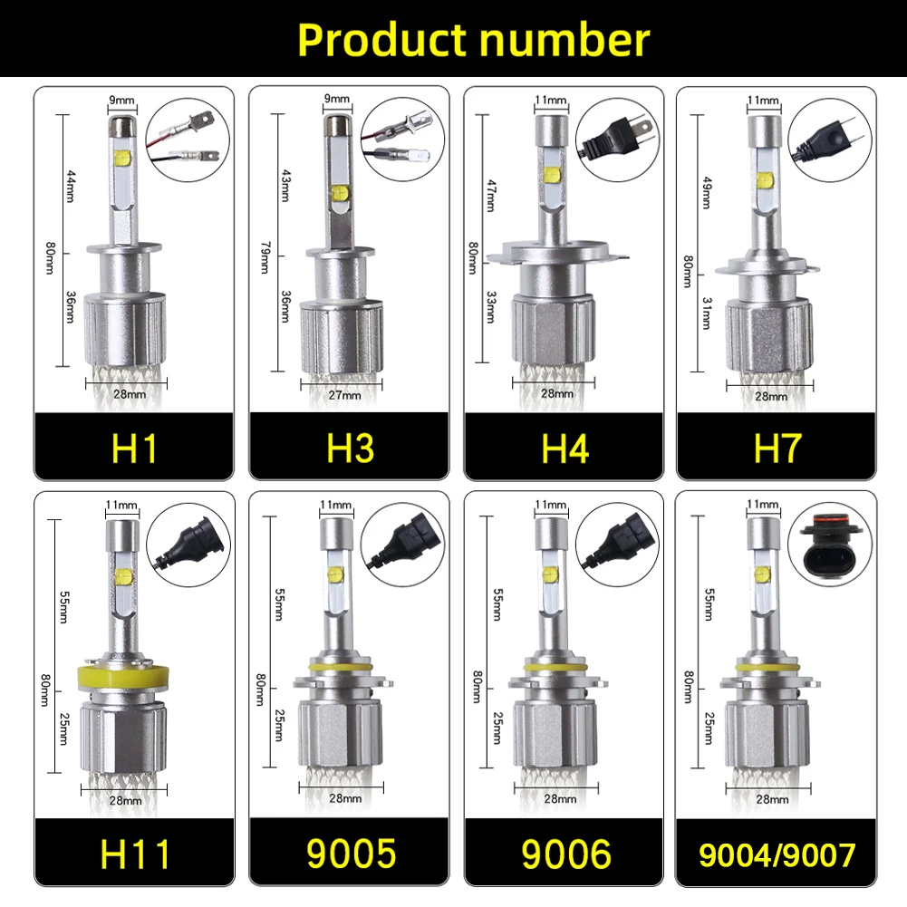 

2Pcs 9600LM 6000K 12V-24V H7 LED H4 H11 H8 9005 9006 9004 9007 881 H1 H3 LED Car Headlight Bulbs XHP-50 LED Auto Headlamp
