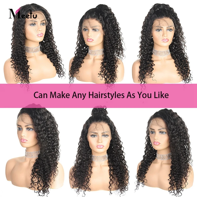 Meetu 4X4 Lace Closure Wig Malaysian Deep Wave Lace Front Wig Pre Plucked 180 Density Lace Front Wig 8-26" Remy Human Hair Wigs