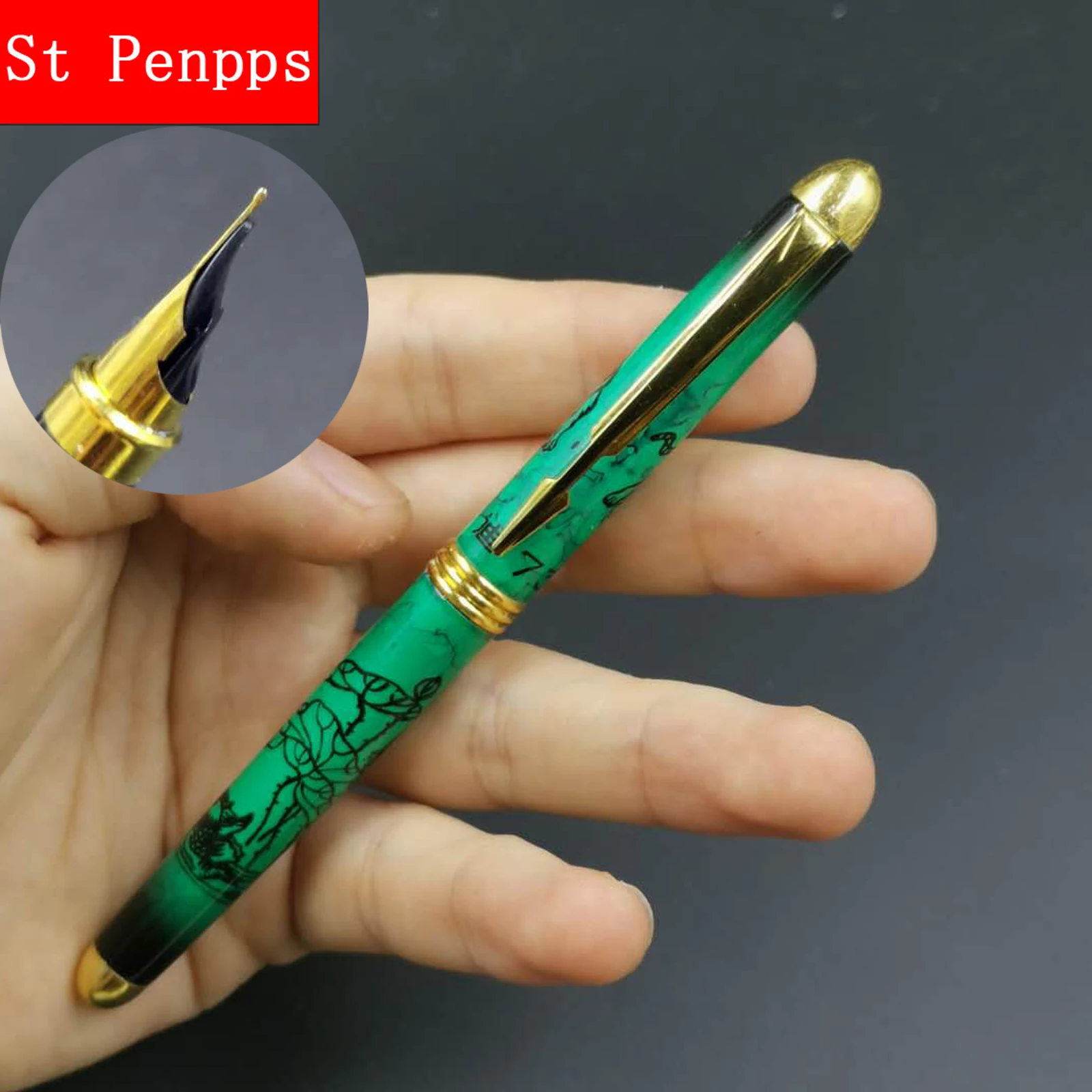 Старый запас PD металлическая авторучка зеленая чернильная ручка