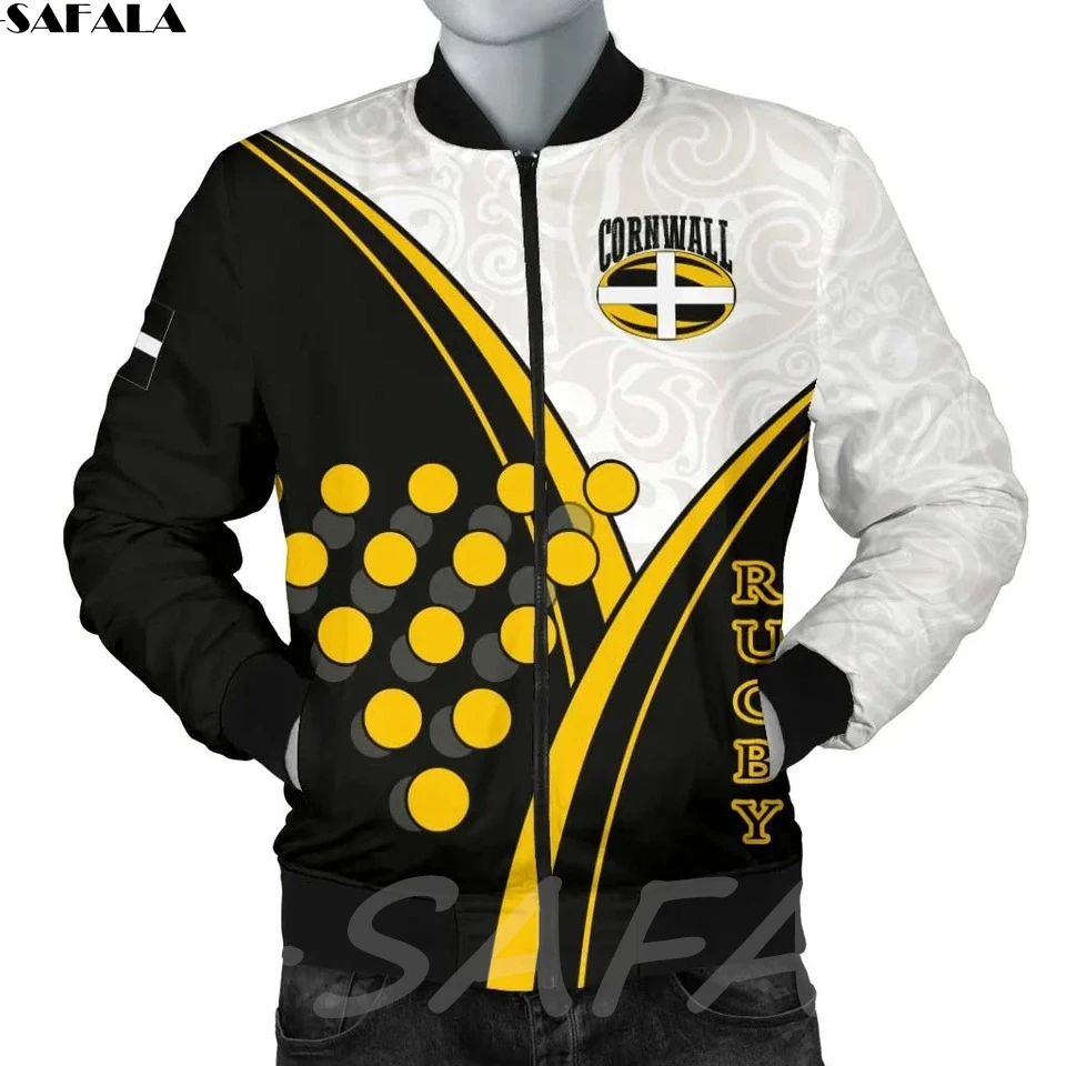 

England Rugby Cornwall Celtic 3D Printed Bomber Thick Jacket Man Female Outwear Spain Flight Pilot Jacket Streetwear Zipper Coat