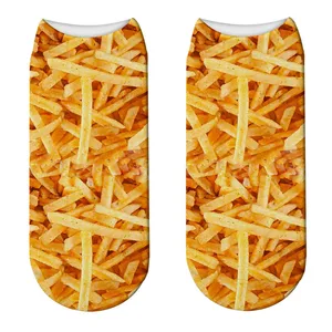 Носки женские короткие с принтом в виде картофеля фри и попкорна