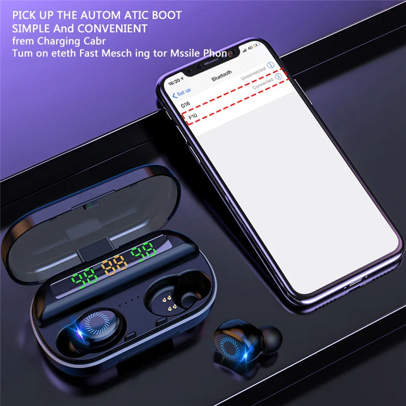 F10 8D беспроводные наушники Bluetooth 5 0 спортивные водонепроницаемые светодиодный