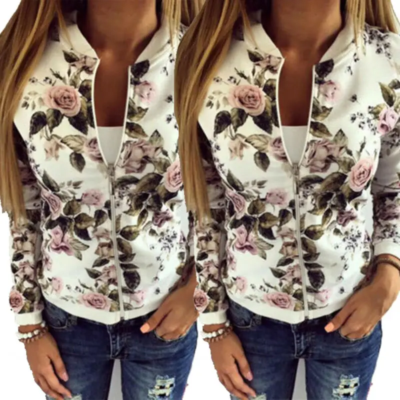 Женская уличная одежда куртки тонкий тип длинный рукав застежка-молния принта