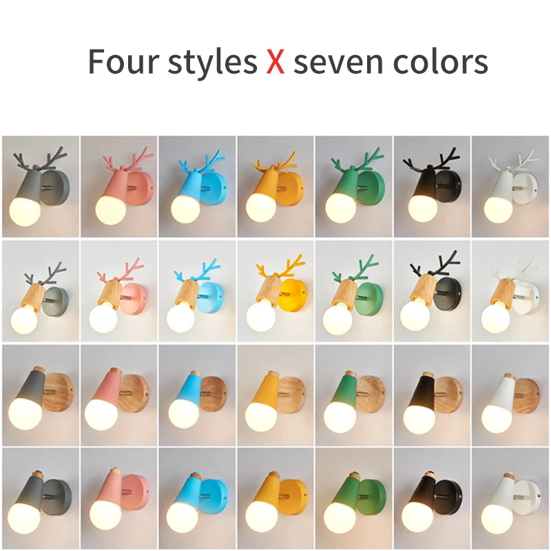 FOXGBF Bulb Wall Lamp Creative Personality Antler Macaron Nordic Simple Living Room Bedroom Bedside Indoor | Освещение