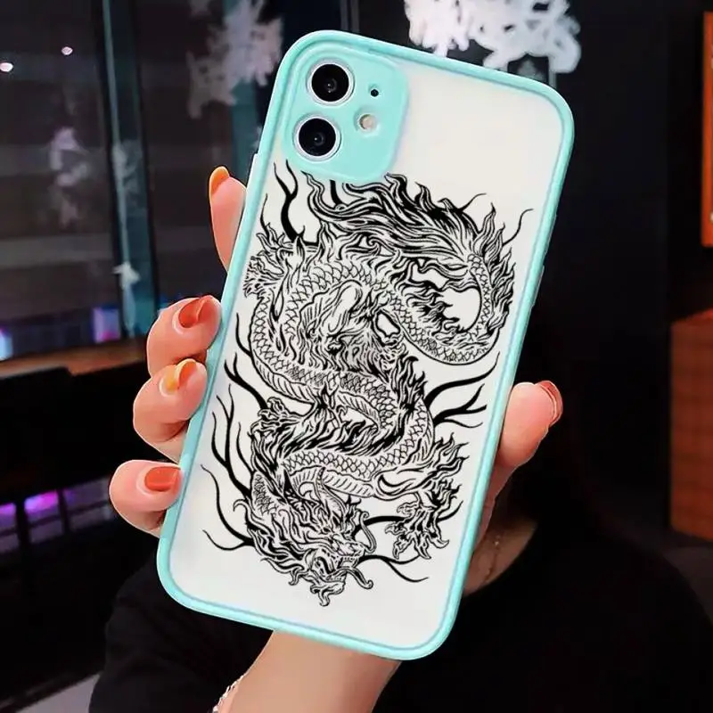 

dragon animal original art cartoon Phone Case Matte Transparent for iPhone 7 8 11 12 s mini pro X XS XR MAX Plus cover funda