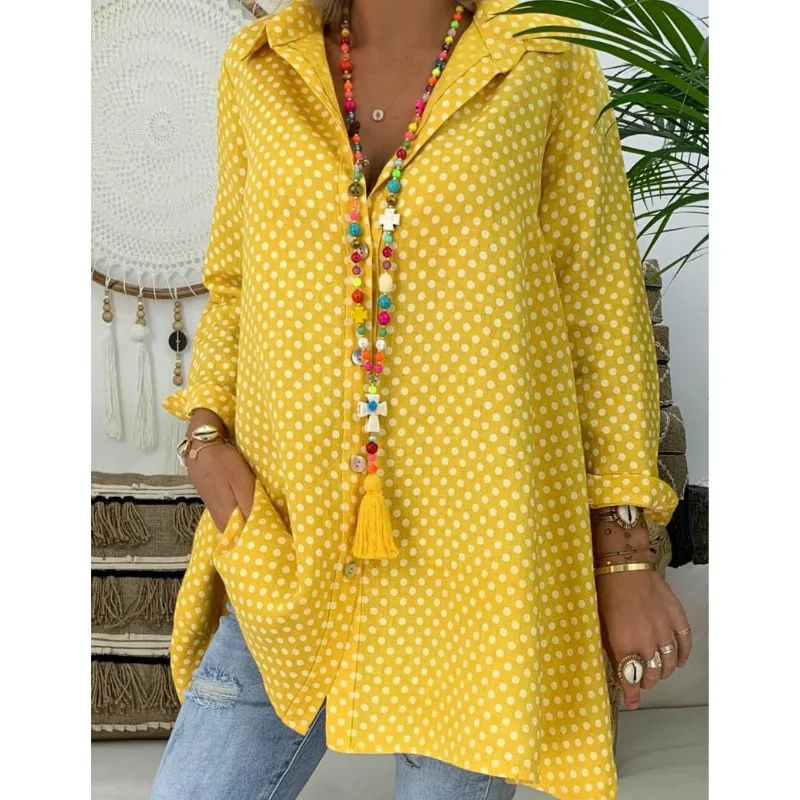 

Summer Lady Womens Casual Tops Blouse Long Sleeve V Neck Polka Dot Boho Style