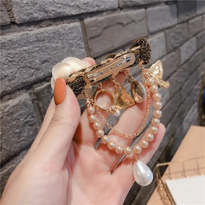 Роскошная Жемчужная Брошь CC ювелирное изделие цветы Камелия отворот булавки No 5