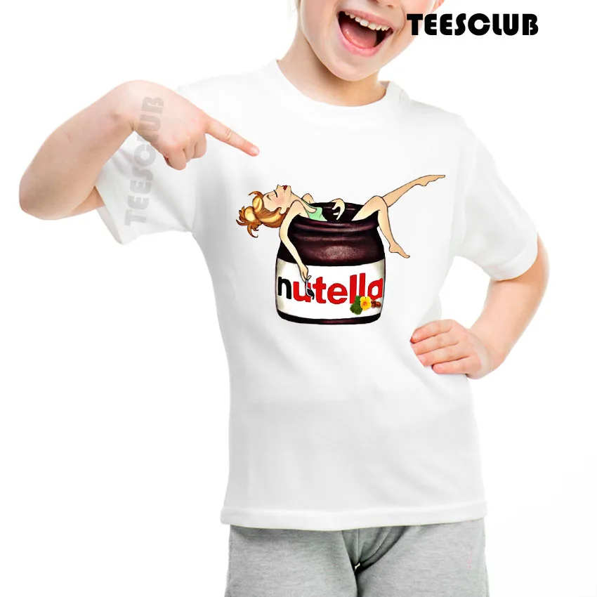 Детская одежда; коллекция года; модная забавная Футболка с принтом Nutella Kawaii; футболка с круглым вырезом для маленьких мальчиков и девочек; крутые летние топы - Цвет: C6