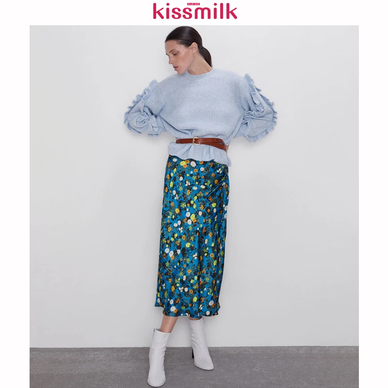 Kisмолоко весна лето 2020 Женская юбка с ярким цветочным принтом и разрезом|Женские