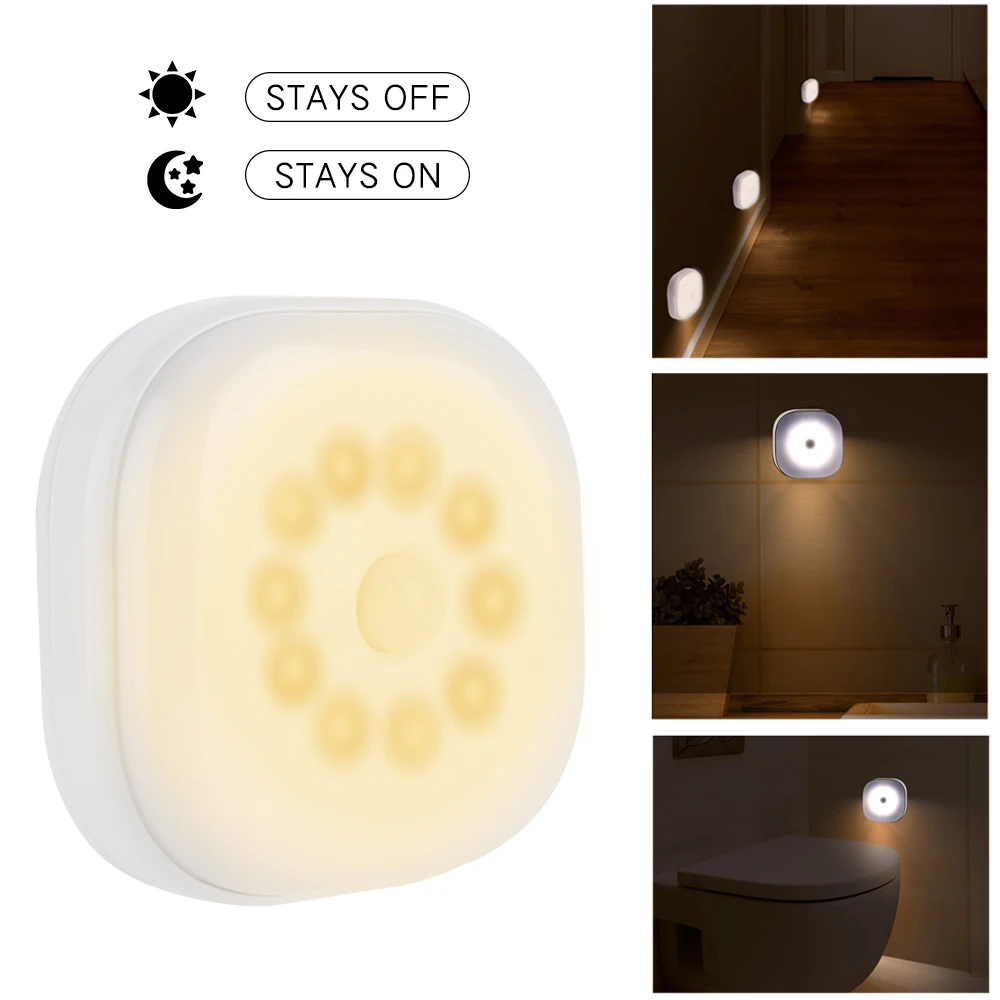 10 светодиодов PIR датчик движения Ночной светильник лампа для спальни кухни