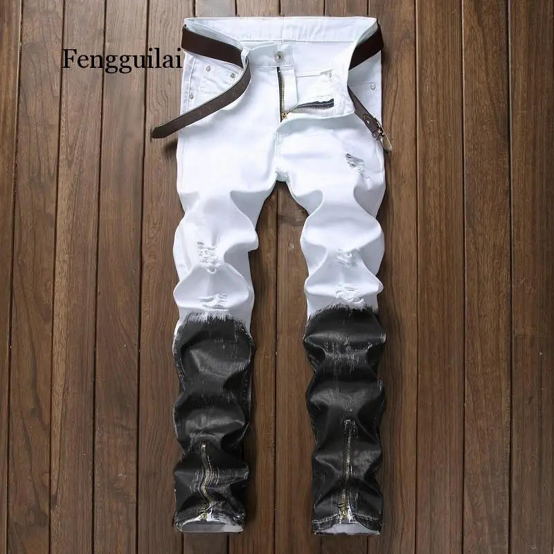 

Jeans Men High Quality Fashion Denim Jean New Hip Hop Design White Skinny Biker Retro Jeans For Male Ripped Streetwear Plus Size