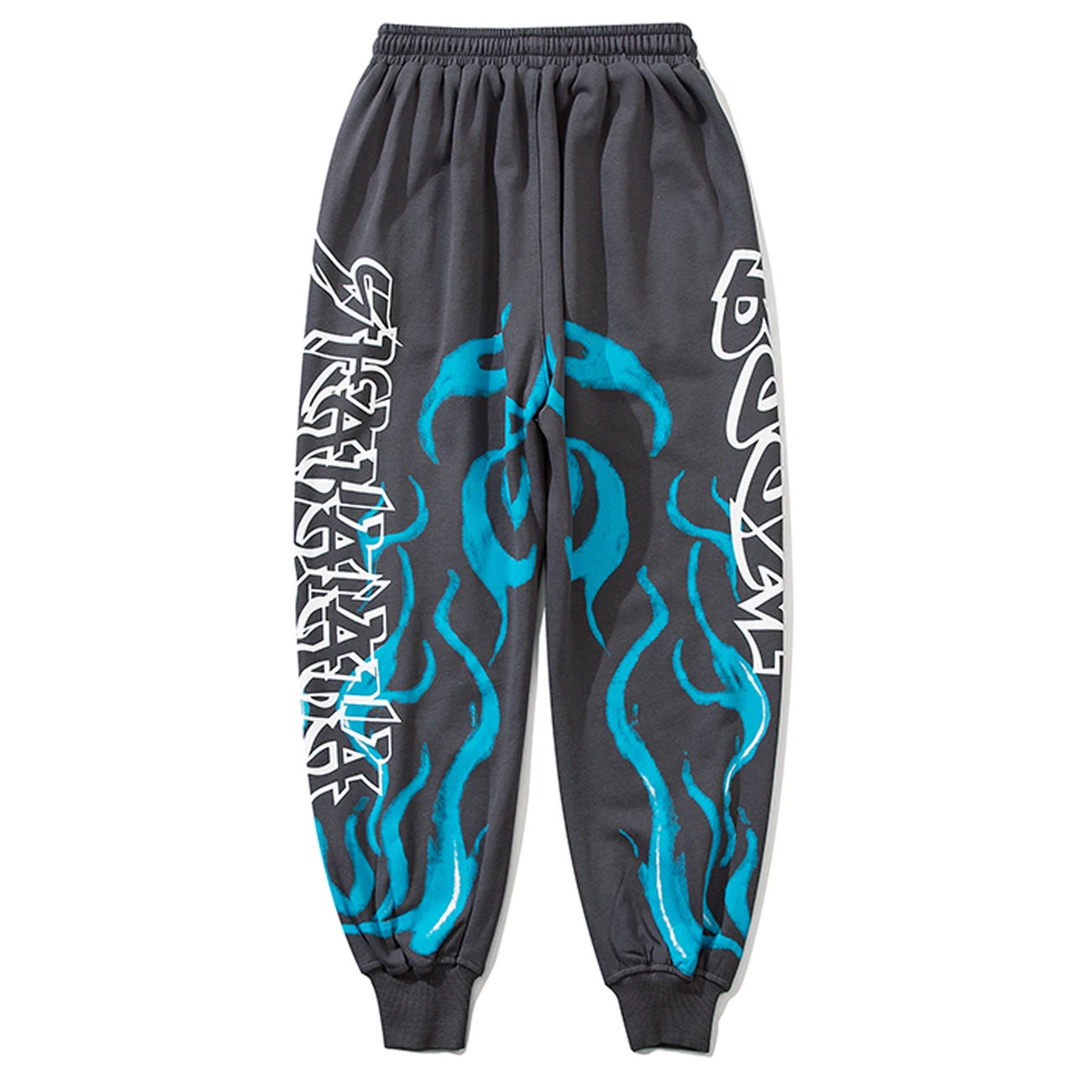 Брюки мужские хлопковые в стиле хип-хоп уличная одежда с граффити Синим огнем