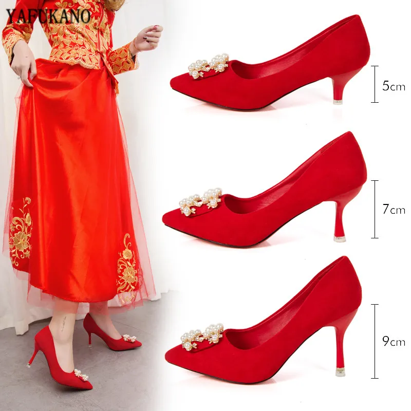 Женские свадебные туфли элегантные красные вечерние на высоком каблуке