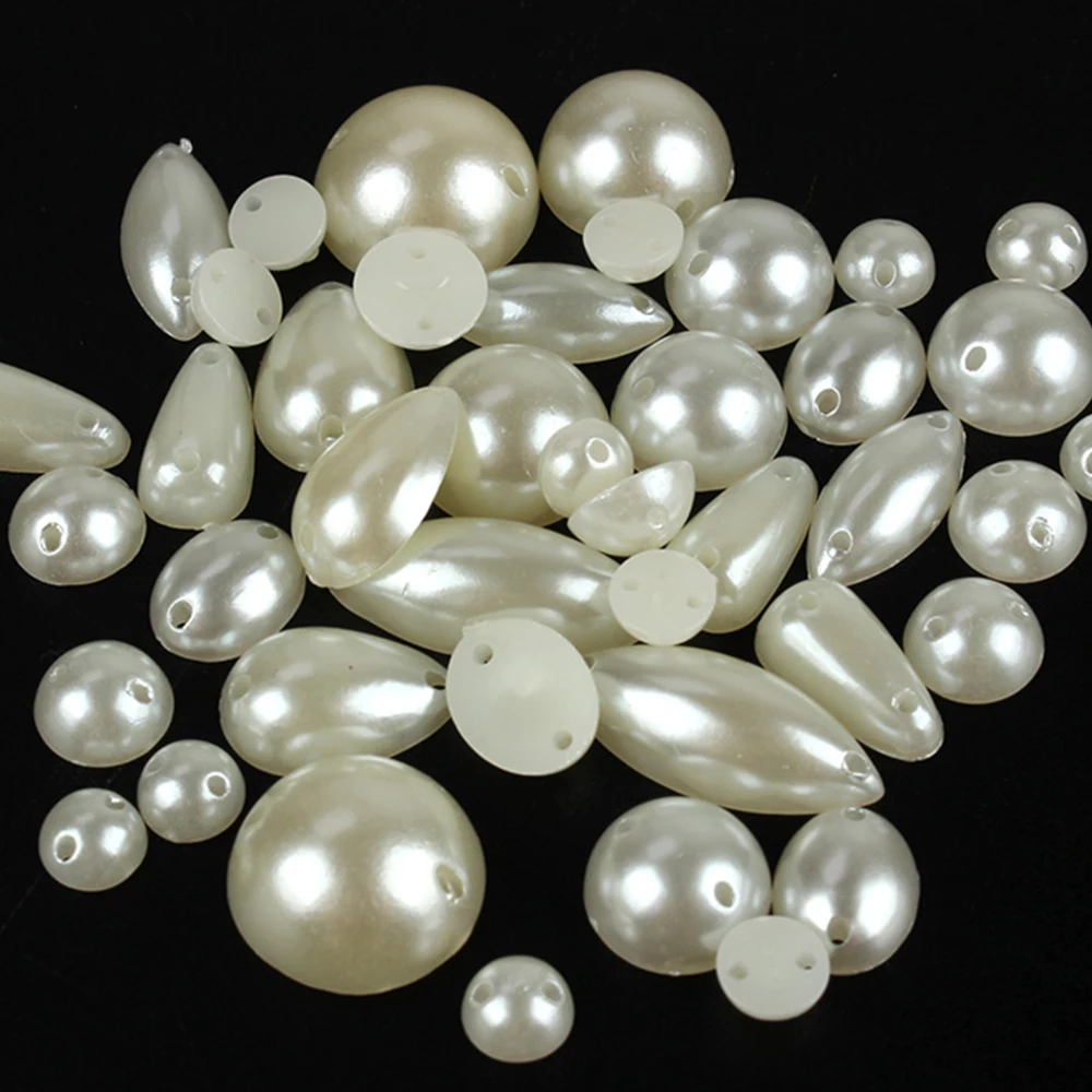 

Смешанные формы 100 шт Бежевый цвет шитье жемчужные бусины Пришивные на ABS акрил с отверстиями плоская спина полукруглый для свадебного плат...