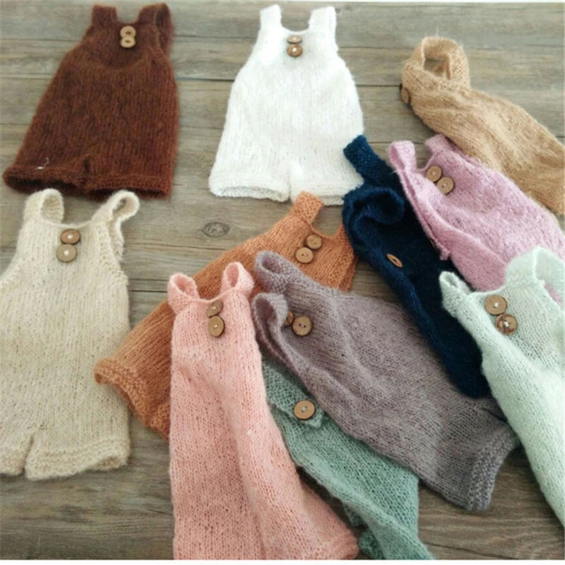 Accesorios de fotograf&iacute;a para beb&eacute;s, peleles de Mohair suaves tejidos a mano con botones, ropa de fotograf&iacute;a para reci&eacute;n nacidos, accesorios para fotos-1