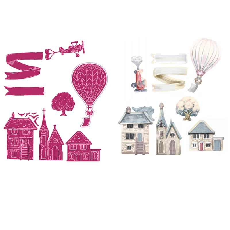 

Hot Air Balloon Church Metal Cutting Dies Cut Die Mold Decoration Scrapbook Paper Craft Knife Mould Blade Punch Stencils Dies