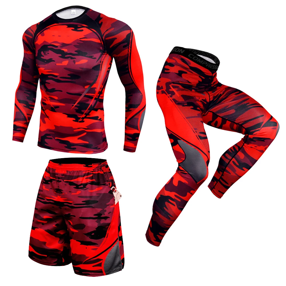 

2021 Sports Suit Men Compression T-Shirt+Pants Gym Jogging Tracksuit Workout Tights Sweatpants Long Sleeve Running Sets