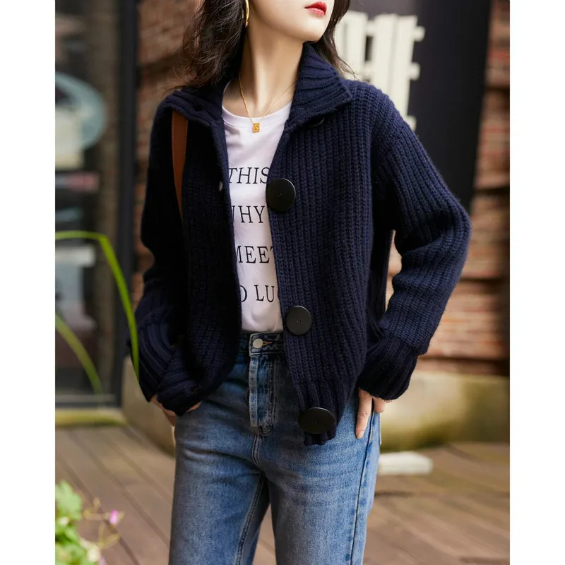 

2021 Women Autumn Winter Casual Sweater Coat Lady Turtleneck Single Breasted Cardigan Female Long Sleeve Cardigan D155