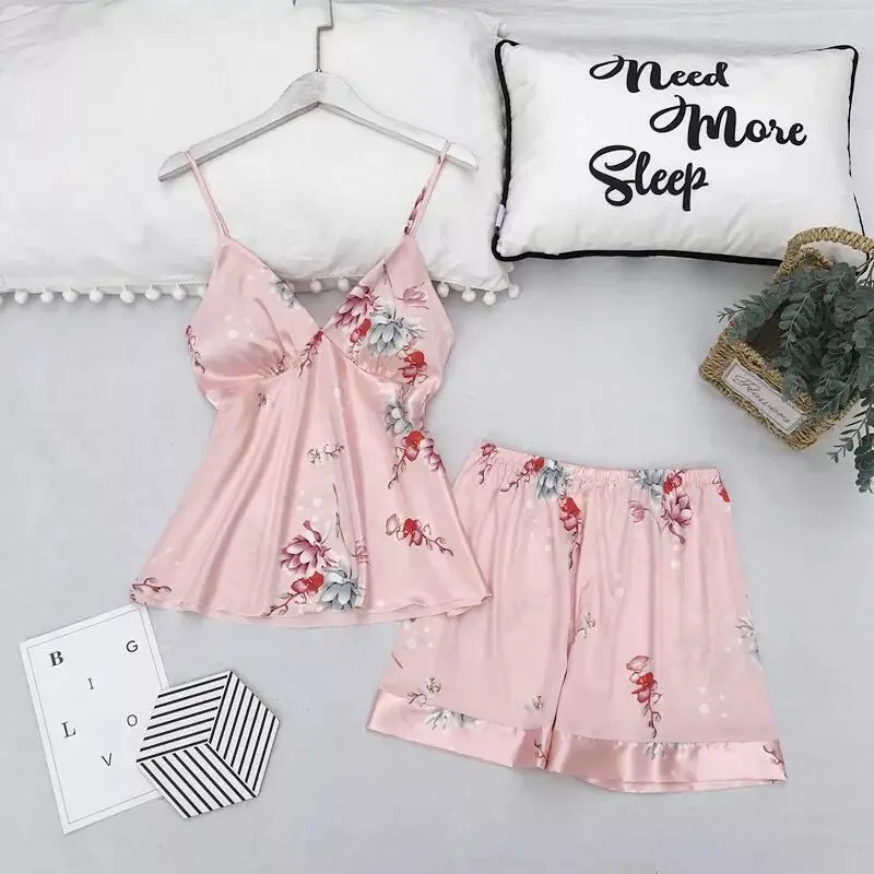 Пижамный комплект для сна сексуальная сатиновая Пижама женская летняя модная с