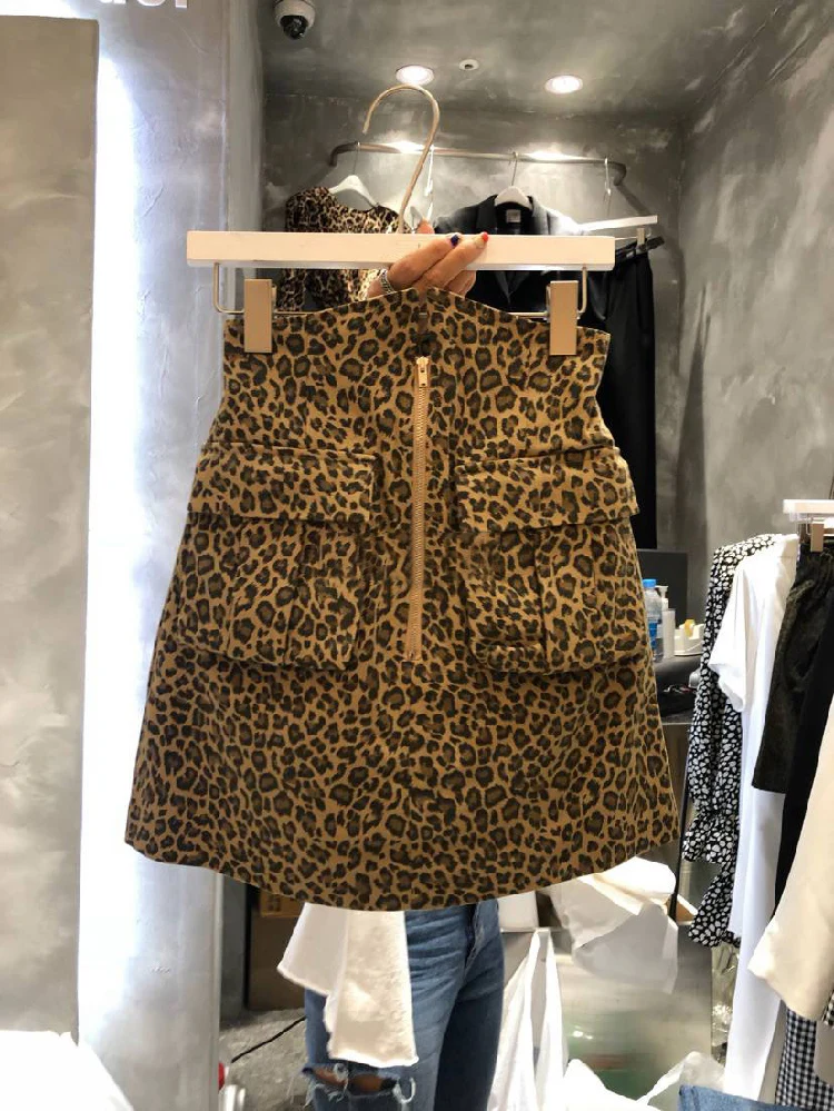 

Korea East Gate women's fall 2020 new temperament zipper double pocket leopard print A-line skirt women's skirt