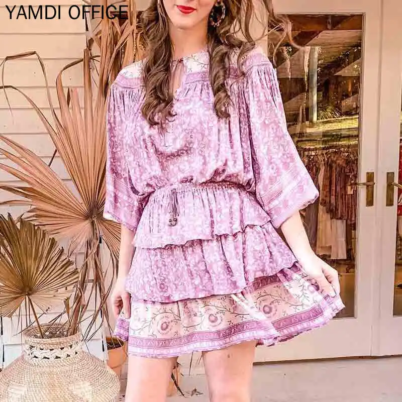 YAMDI Лето Осень юбка женская винтажная богемная с цветочным принтом эластичная