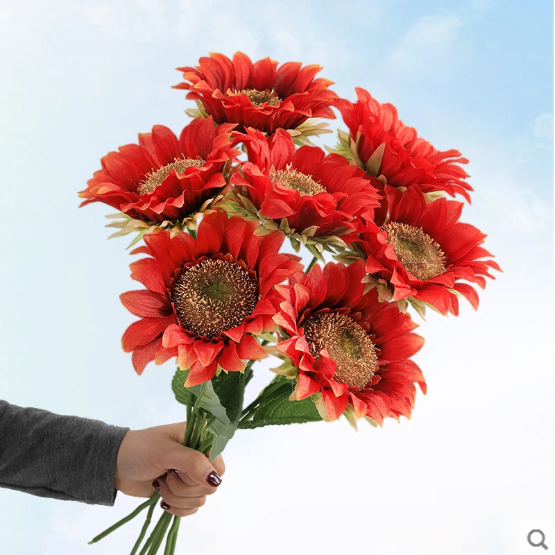 

7Pcs Branch Sunflower Gerbera silk Artificiales Flower Thanksgiving Wedding Party flowers home decoration christmas