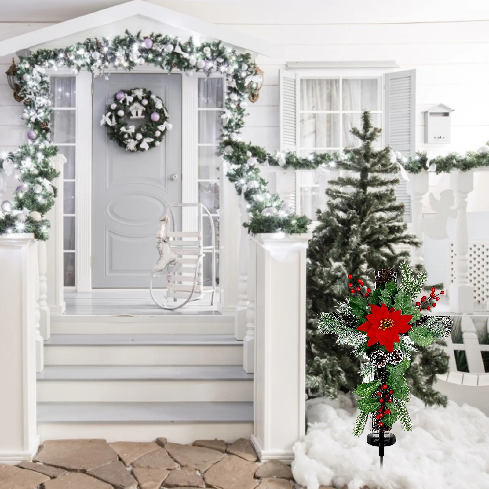 

Christmas Outdoor Solar LED Cross Lawn Garden Light IP44 Waterproof Christmas Tree Garland Lamp For Holiday Decoration